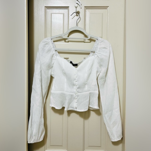 Lulus Darling Afternoon Ivory Ballon Sleeve Button-Front Top - Picture 4 of 4
